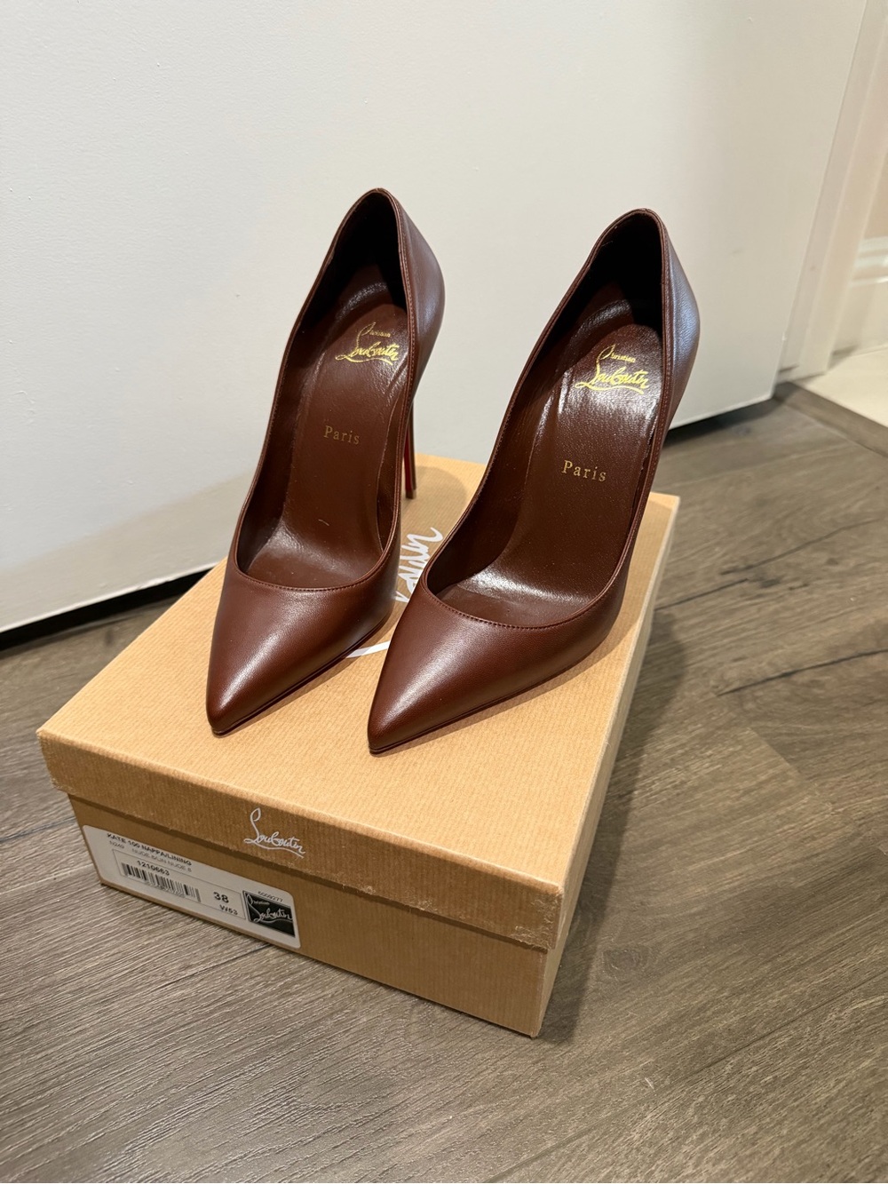 Christian Louboutin Brown Leather Pointed-Toe Stiletto Pumps